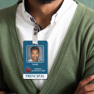 Modern Blue School Logo Principal Badge