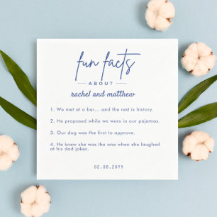 Modern Blue Script Fun Facts Wedding Napkins