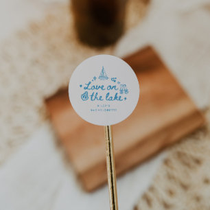 Modern Blue Script Lake Bachelorette Party Classic Round Sticker