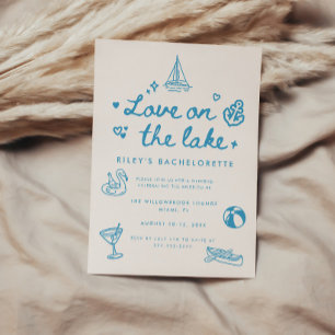 Modern Blue Script "Love on the Lake" Bachelorette Invitation