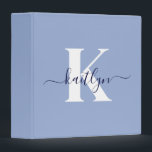 Modern Blue Script Monogram Binder<br><div class="desc">This simple, elegant light blue 2" capacity 3 ring binder with your first name in a trendy script font in navy blue typed over your first initial in a modern cap font in white is perfect for keeping your recipes, photos, papers neat and tidy. It's stylish and trendy and yet...</div>
