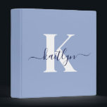 Modern Blue Script Monogram Binder<br><div class="desc">This simple, elegant light blue 1" capacity 3 ring binder with your first name in a trendy script font in navy blue typed over your first initial in a modern cap font in white is perfect for keeping your recipes, photos, papers neat and tidy. It's stylish and trendy and yet...</div>