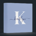 Modern Blue Script Monogram Binder<br><div class="desc">This simple, elegant light blue 1" capacity 3 ring binder with your first name in a trendy script font in navy blue typed over your first initial in a modern cap font in white is perfect for keeping your recipes, photos, papers neat and tidy. It's stylish and trendy and yet...</div>