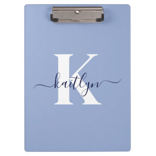 Modern Blue Script Monogram Clipboard