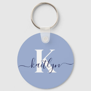 Modern Blue Script Monogram Keychain