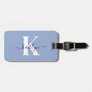 Modern Blue Script Monogram Luggage Tag