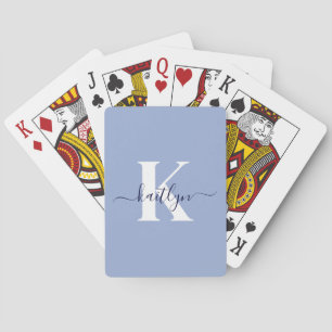 Modern Blue Script Monogram Playing Cards