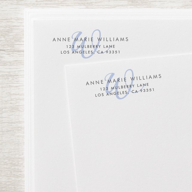 Modern Blue Script Monogram Return Address Envelope (Creator Uploaded)