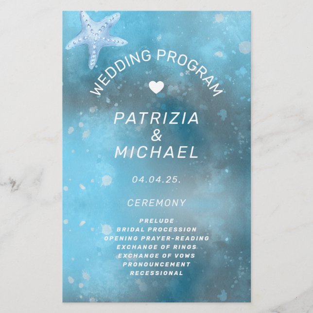 Modern Blue Sea Summer Wedding  Program Flyer (Front)