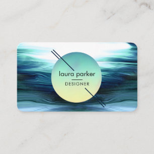 Modern Blue SeaGreen Circle Moon Watercolour Wave Business Card
