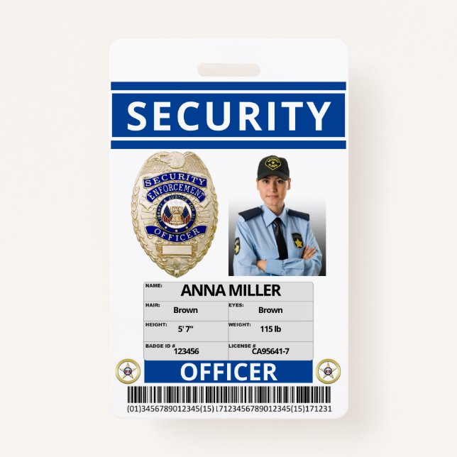 Modern Blue Security Custom Name Guard Employee Badge (Front)