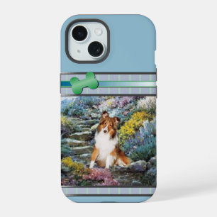 Modern Blue Shetland Sheepdog Dog Art iPhone 15 Case