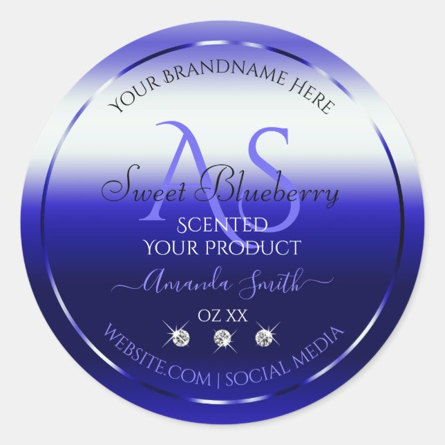 Modern Blue Shimmery Product Label Initials Jewels (Front)
