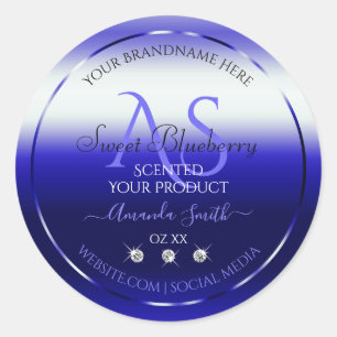 Modern Blue Shimmery Product Label Initials Jewels