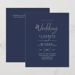 Modern Blue Silver Budget Wedding Invites