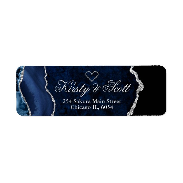 Modern Blue & Silver Faux Glitter Agate Wedding  (Front)