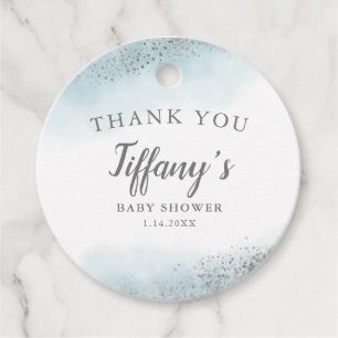 Modern Blue Silver Glitter Baby Shower Favour Tags