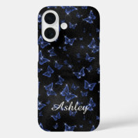 Modern Blue Silver  Script Name Butterflies