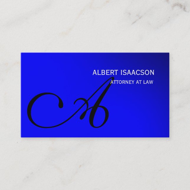 Modern Blue Simple Monogram Business Card (Front)