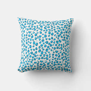 Modern Blue Snow Leopard Animal Print Pattern Throw Pillow