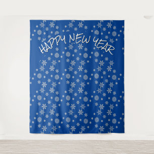 Modern Blue   Snowflake   HAPPY NEW YEAR Tapestry