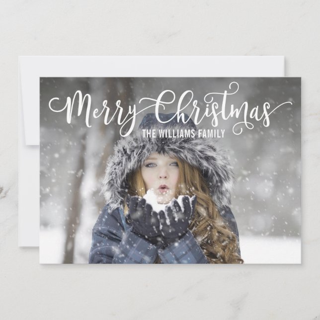 Modern Blue Snowflake Merry Christmas Photo Card (Front)