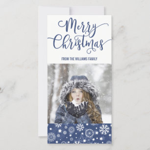 Modern Blue Snowflake Merry Christmas Photocard Holiday Card