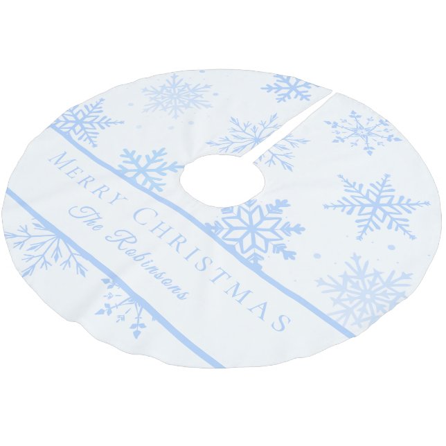 Modern Blue Snowflakes  Brushed Polyester Tree Skirt (Angled)