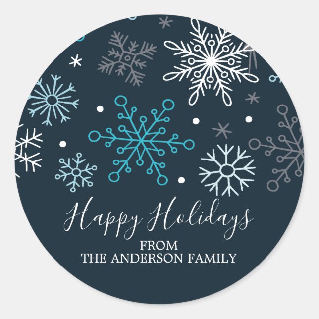 Modern Blue Snowflakes Sticker (Front)