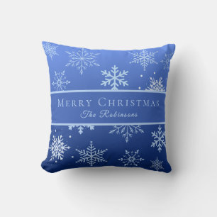 Modern Blue Snowflakes Throw Pillow