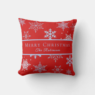 Modern Blue Snowflakes  Throw Pillow