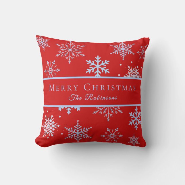Modern Blue Snowflakes  Throw Pillow (Front)