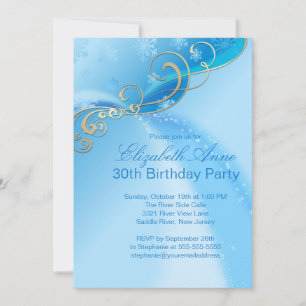 Modern Blue Snowflakes Winter Birthday Party Invitation