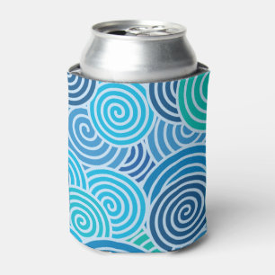 Modern Blue Spiral Pattern Can Cooler