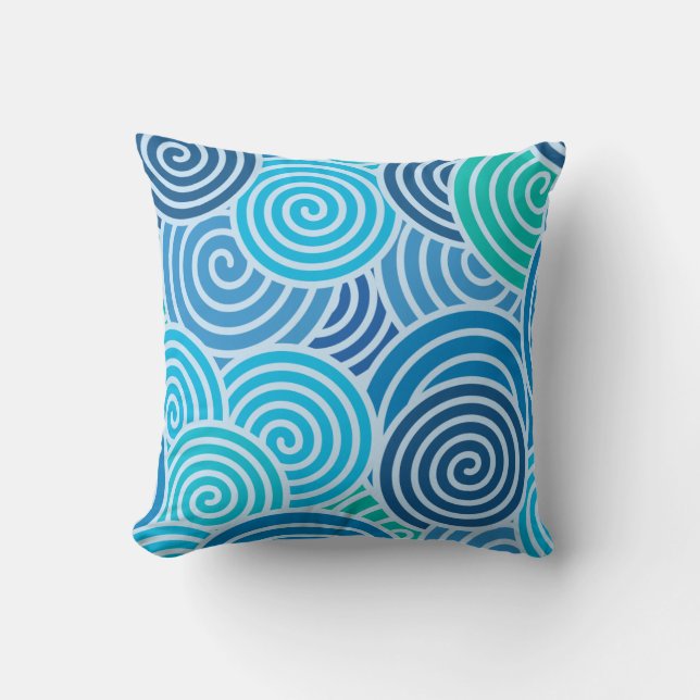Modern Blue Spiral Pattern Throw Pillow (Front)