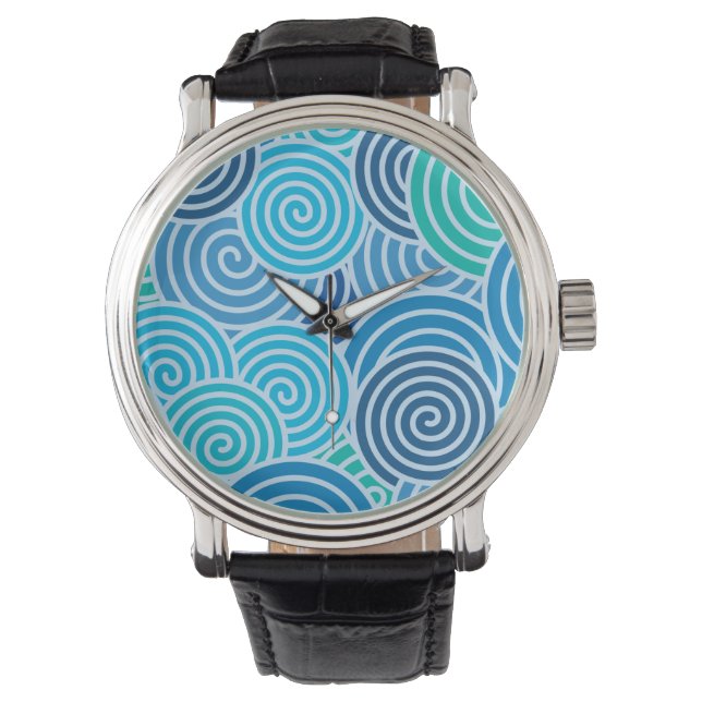 Modern Blue Spiral Pattern Watch (Front)