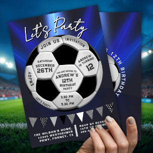 Modern Blue Sporty Soccer Boys Birthday Invitation