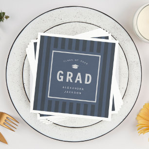 Modern Blue Sporty Stripes Graduation Party Napkin