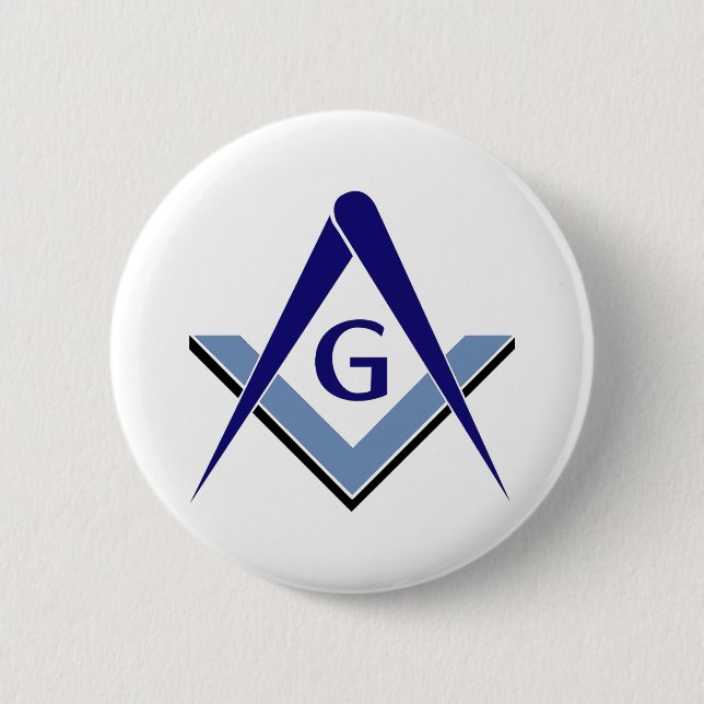 Modern Blue Square & Compasses 2 Inch Round Button (Front)
