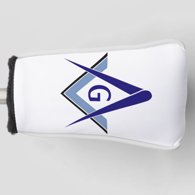 Modern Blue Square & Compasses Golf Head Cover (Front)