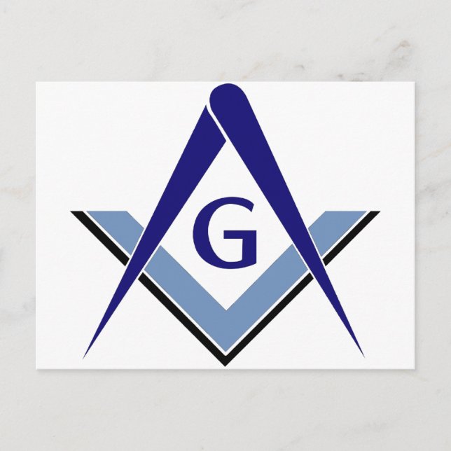 Modern Blue Square & Compasses Postcard (Front)