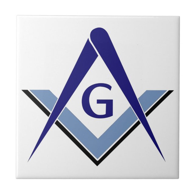 Modern Blue Square & Compasses Tile (Front)