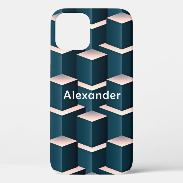 Modern Blue Square Geometric Pattern Personalize Case-Mate iPhone Case (Back)