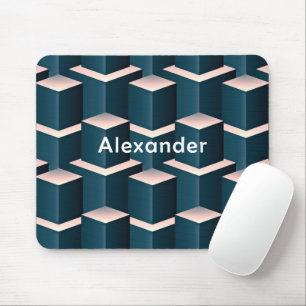 Modern Blue Square Geometric Pattern Personalize Mouse Pad