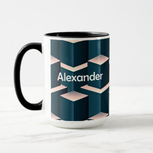 Modern Blue Square Geometric Pattern Personalize Mug