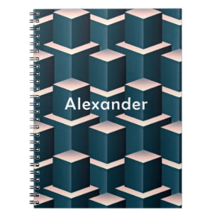 Modern Blue Square Geometric Pattern Personalize Notebook