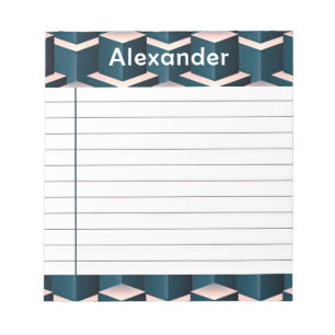 Modern Blue Square Geometric Pattern Personalize Notepad