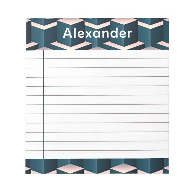 Modern Blue Square Geometric Pattern Personalize Notepad (Front)