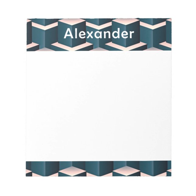 Modern Blue Square Geometric Pattern Personalize Notepad (Front)