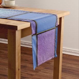 Modern Blue Square Geometric Pattern Short Table Runner